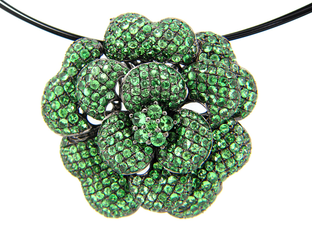 TSAVORITE PENDANT, 24" CHAIN, SILVER (N)