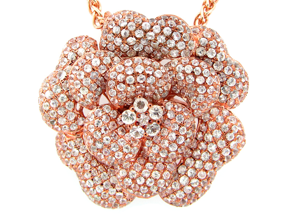 WHITE SAPPHIRE PENDANT, ROSE FINISH, 24" CHAIN, SILVER (H)