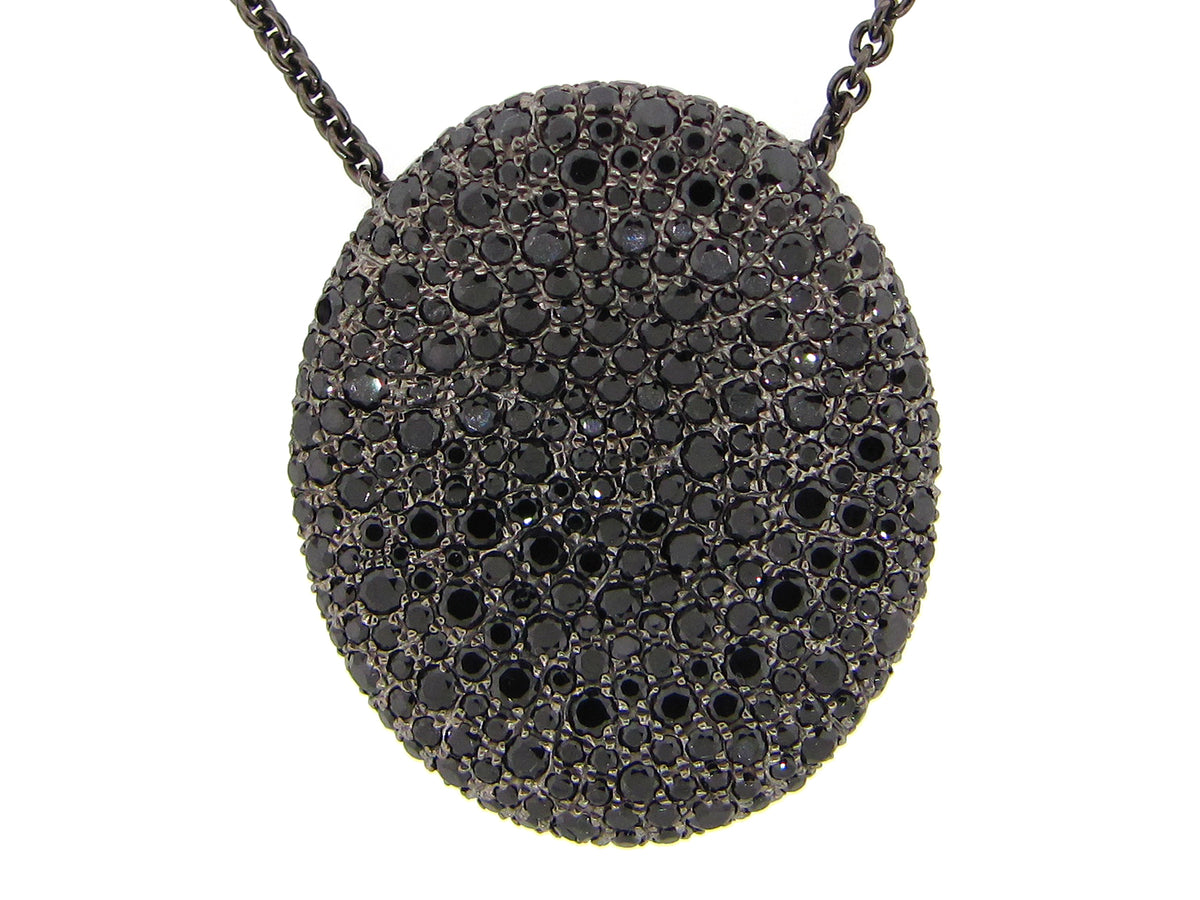 BLACK SPINEL PENDANT,34/ 36" CHAIN, BLACK FINISH, SILVER (H)
