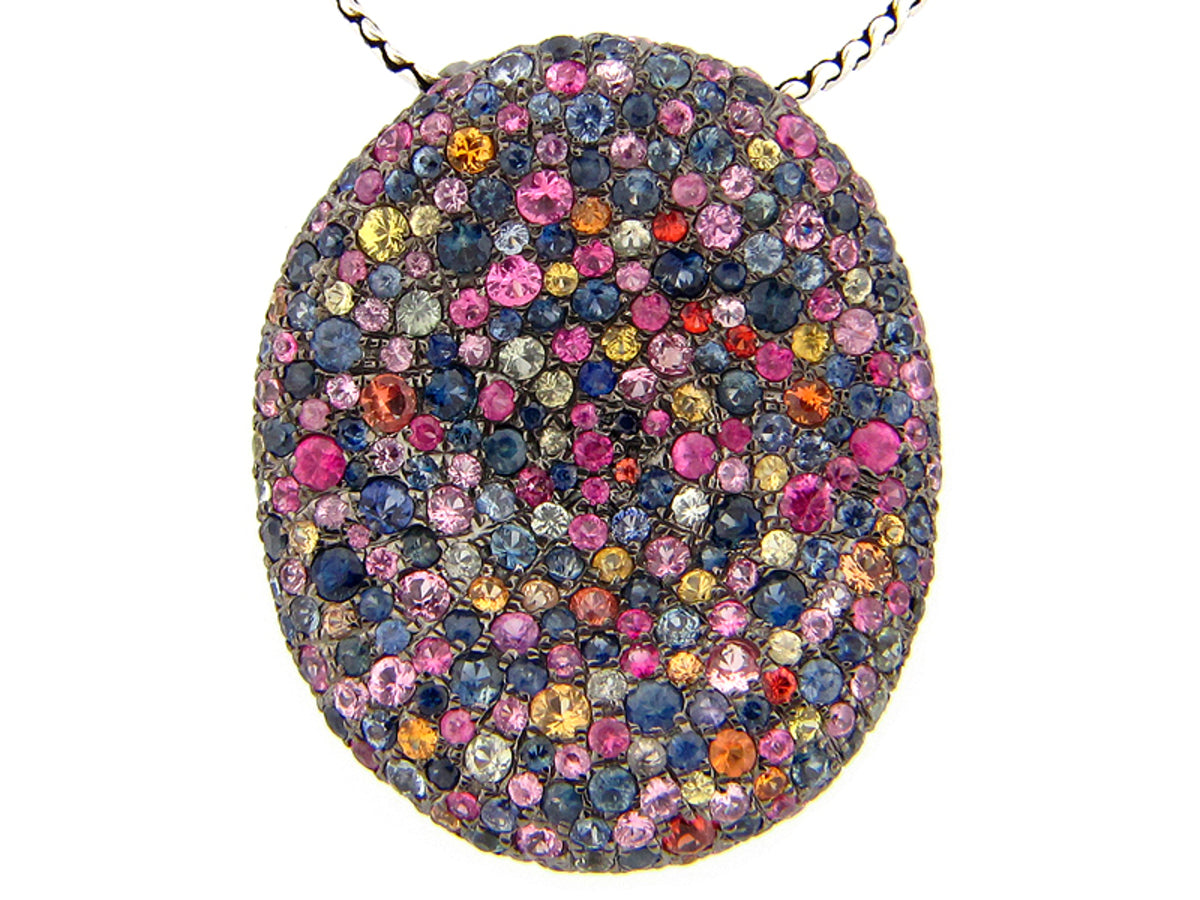 RAINBOW SAPPHIRE PENDANT, 24" CHAIN, SILVER (H/U)