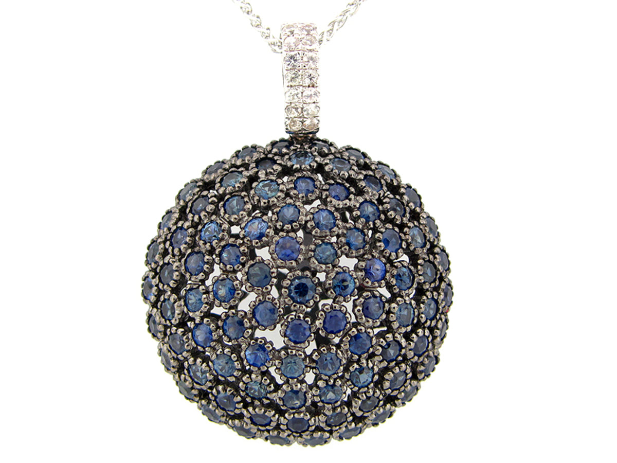 BLUE & WHITE SAPPHIRE PENDANT, SILVER (H)