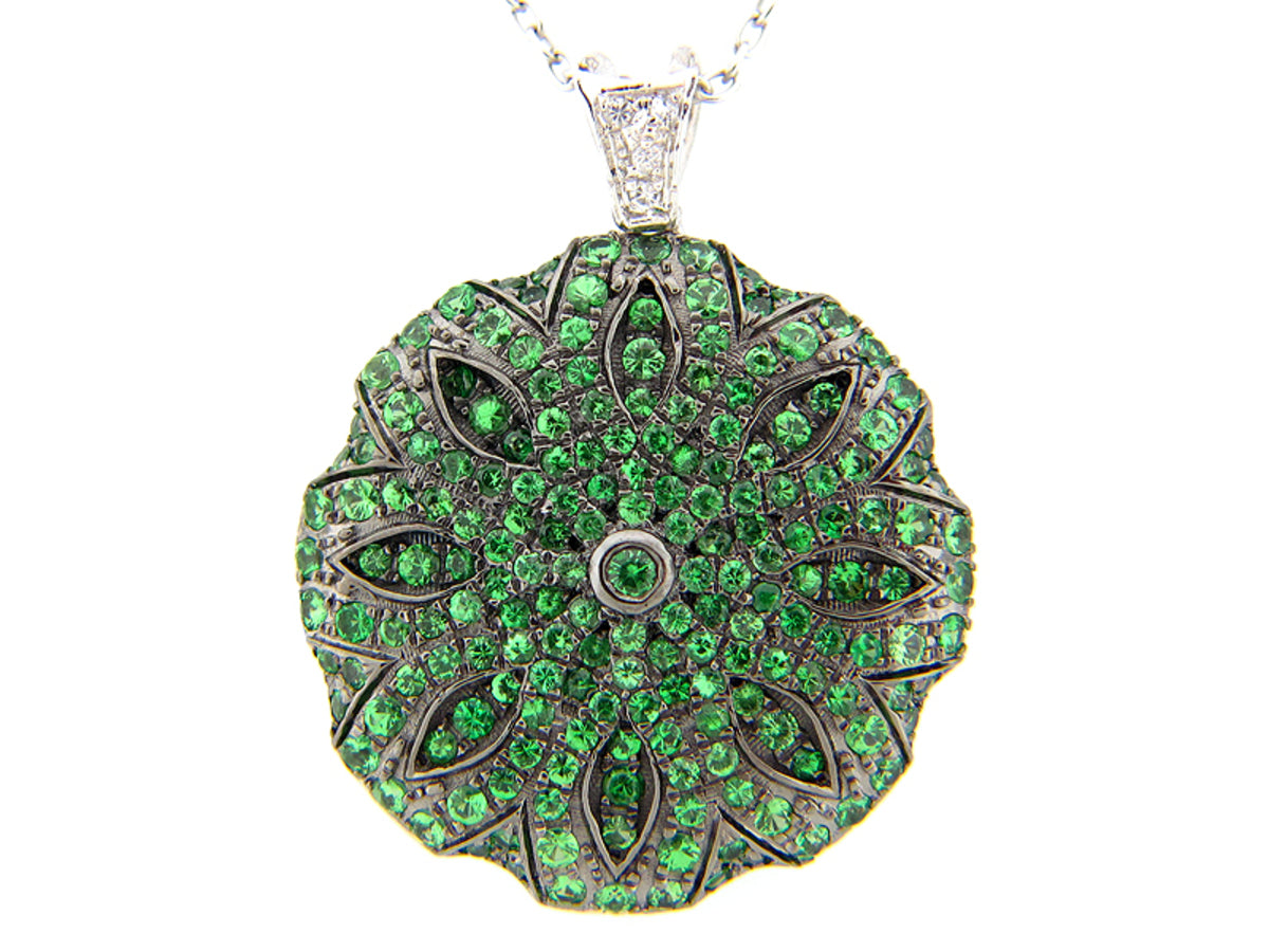 WHITE SAPPHIRE & TSAVORITE PENDANT, SILVER (H)