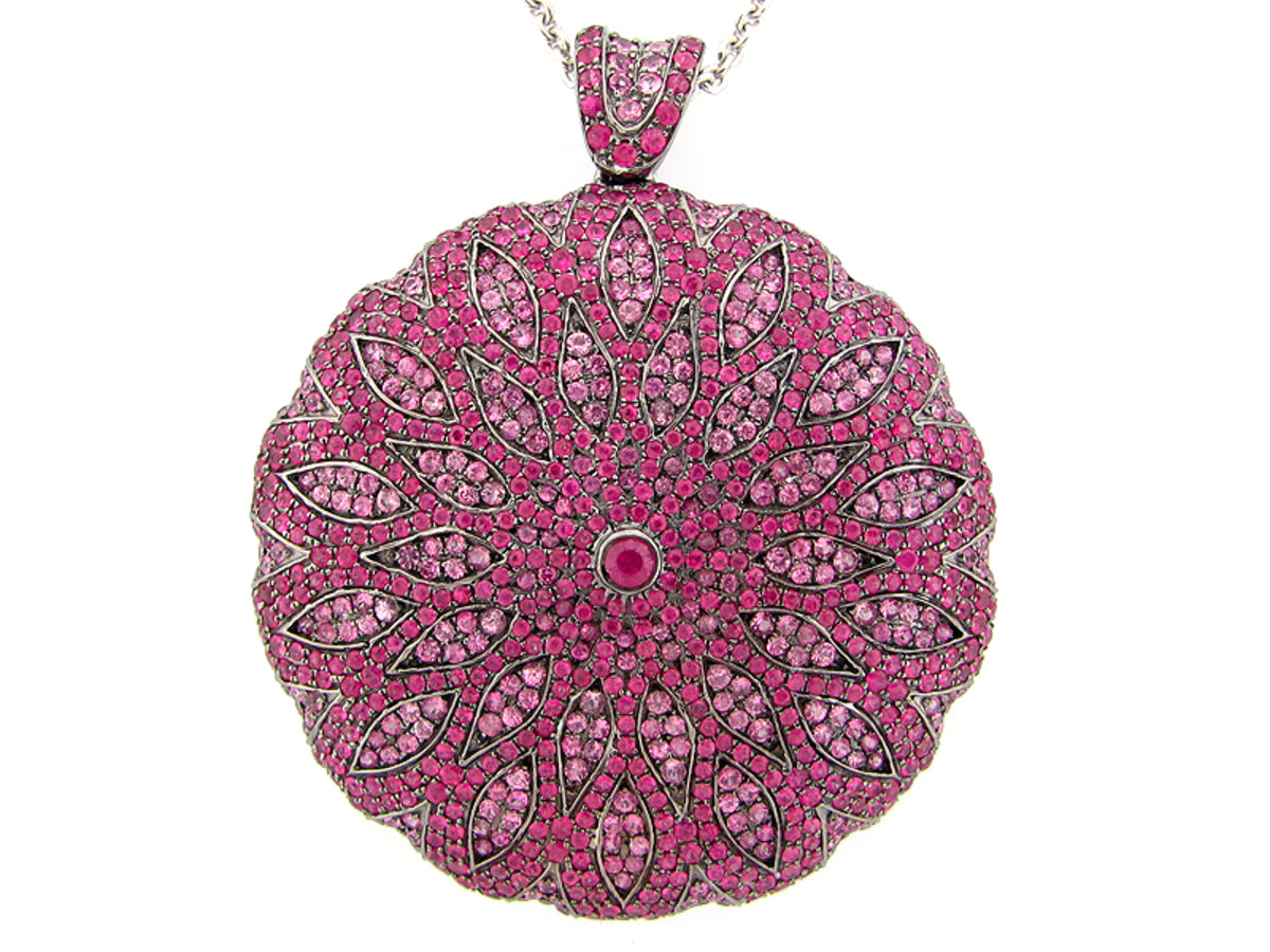 PINK SAPPHIRE PENDANT, 34/36" CHAIN, SILVER (H)
