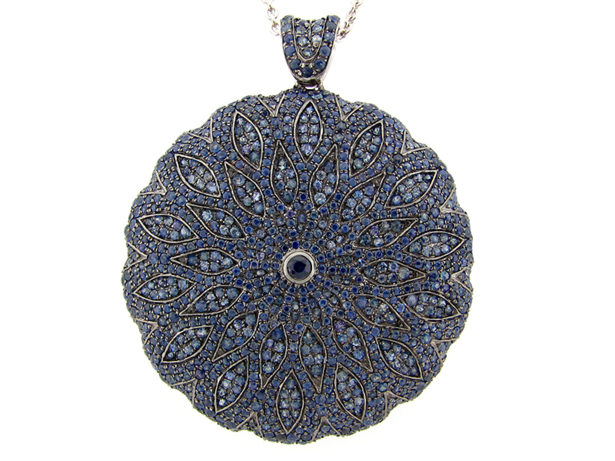 SAPPHIRE PENDANT, 34/36" CHAIN, SILVER (H)