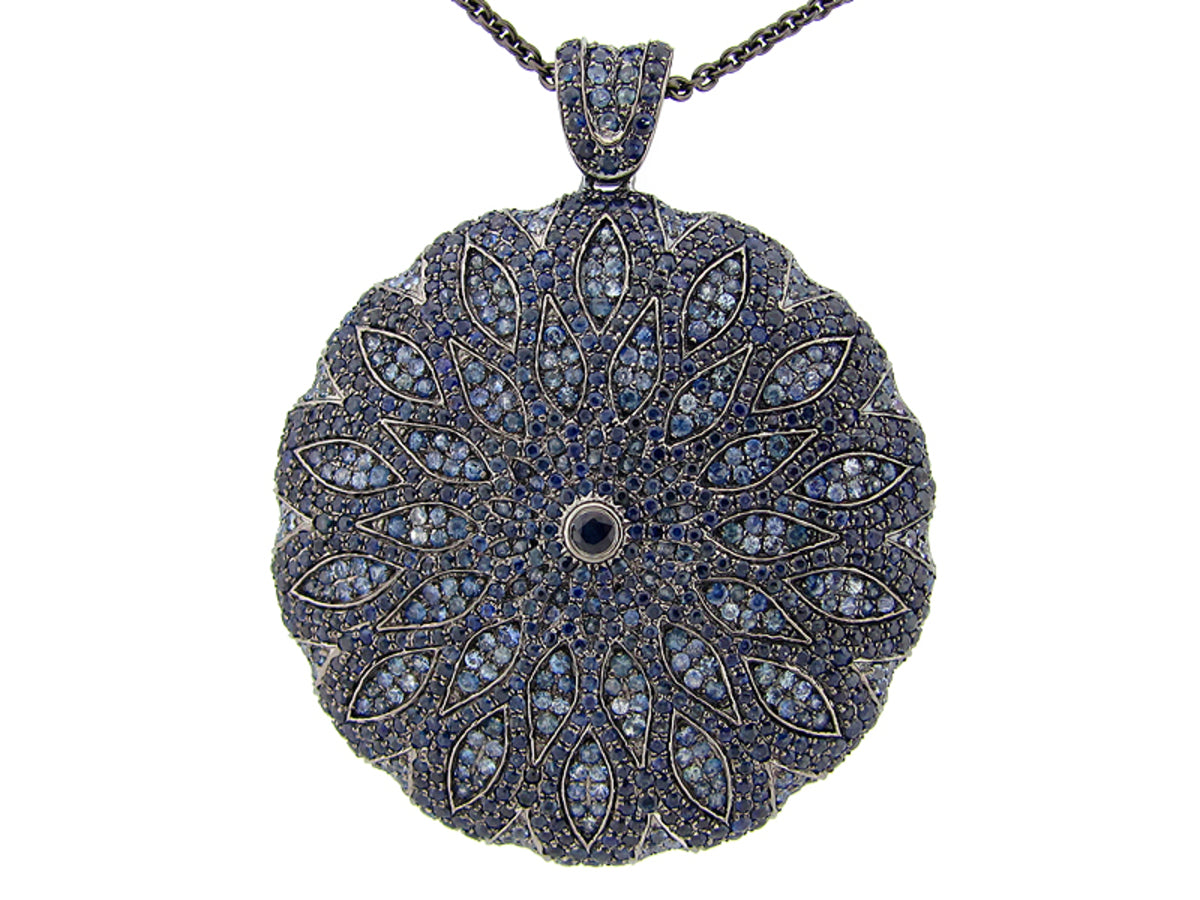 Sapphire Pendant, Black Finish, 34"/36" Chain, Silver (H)