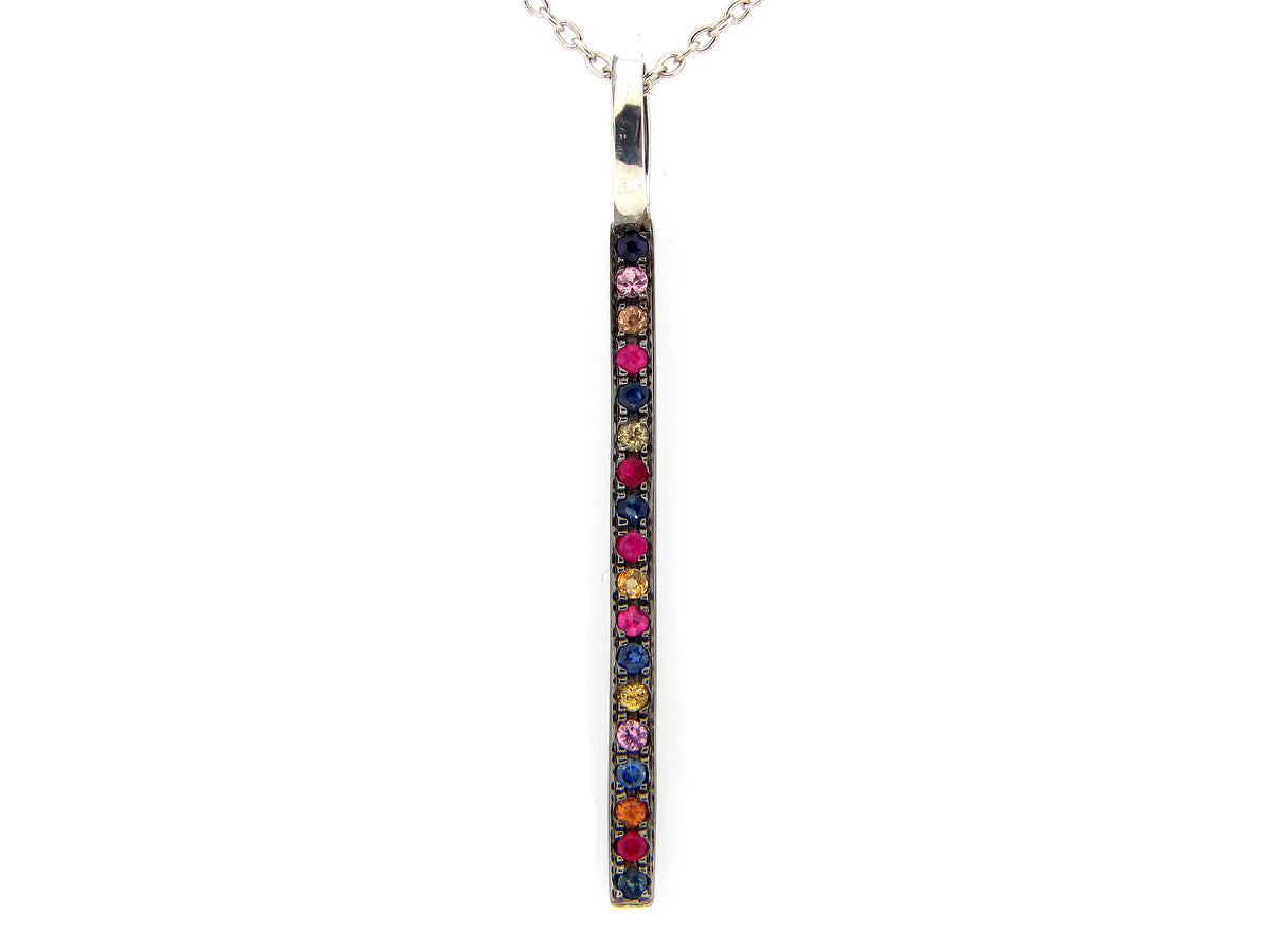 RAINBOW SAPPHIRE PENDANT, WHITE CHAIN/ BLACK FINISH ON STICK, SILVER (H/U)