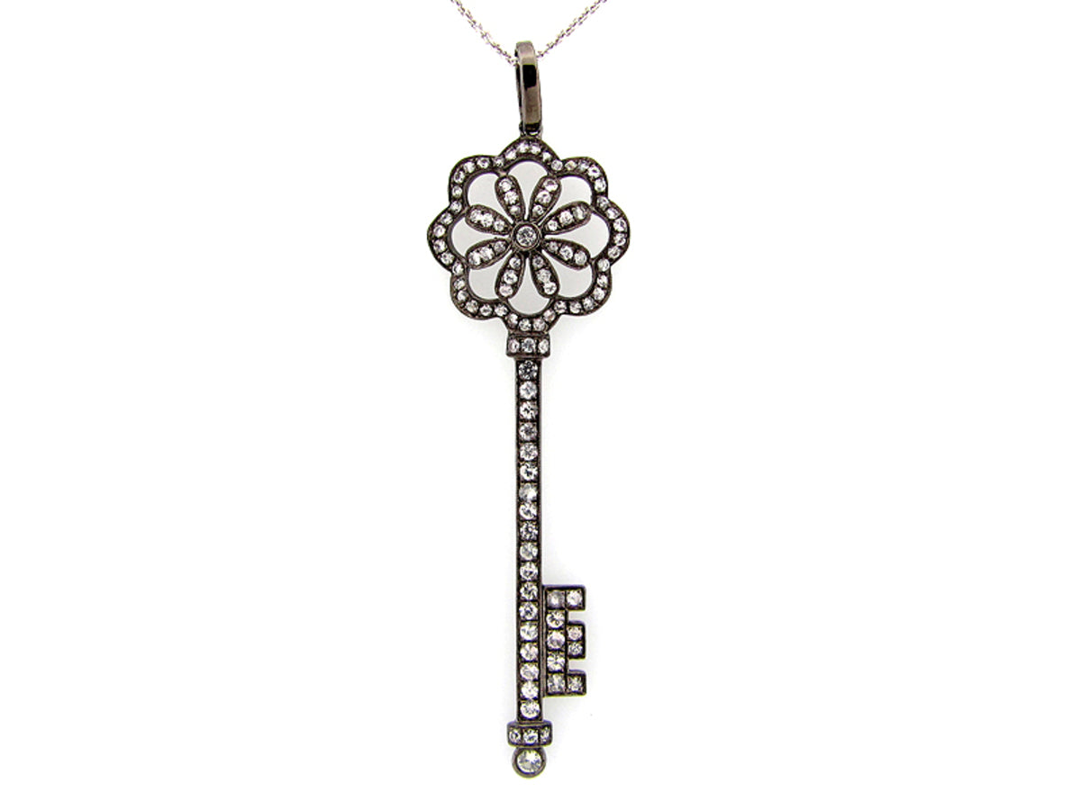 WHITE SAPPHIRE PENDANT, BLACK FINISH, SILVER (E)