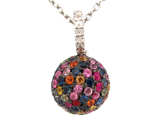 10MM, RAINBOW SAPPHIRE BALL, PENDANT, 16" CHAIN, SILVER (H/U)