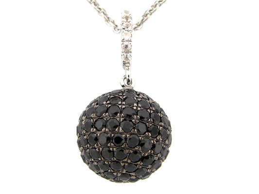 12MM, BLACK SPINEL & WHITE SAPPHIRE BALL PENDANT, SILVER (N)
