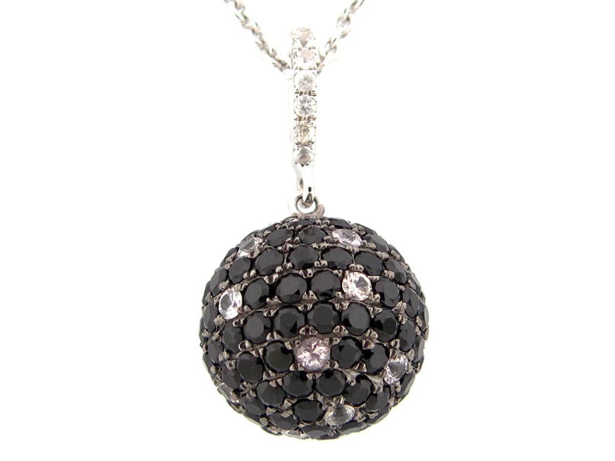12MM, BLACK SPINEL & WHITE SAPPHIRE BALL PENDANT, SILVER (N/H)