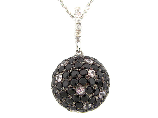 12MM, BLACK SPINEL & WHITE SAPPHIRE BALL PENDANT, SILVER (N/H)