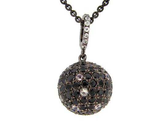 12MM, BLACK SPINEL & WHITE SAPPHIRE BALL PENDANT,  14K BLACK FINISH, SILVER (N/H)