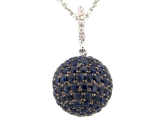 12MM, BLUE & WHITE SAPPHIRE BALL PENDANT, SILVER (H)