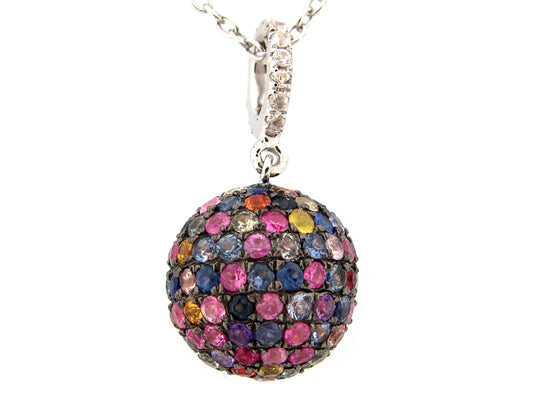 12MM, RAINBOW SAPPHIRE BALL PENDANT, SILVER (H/U)