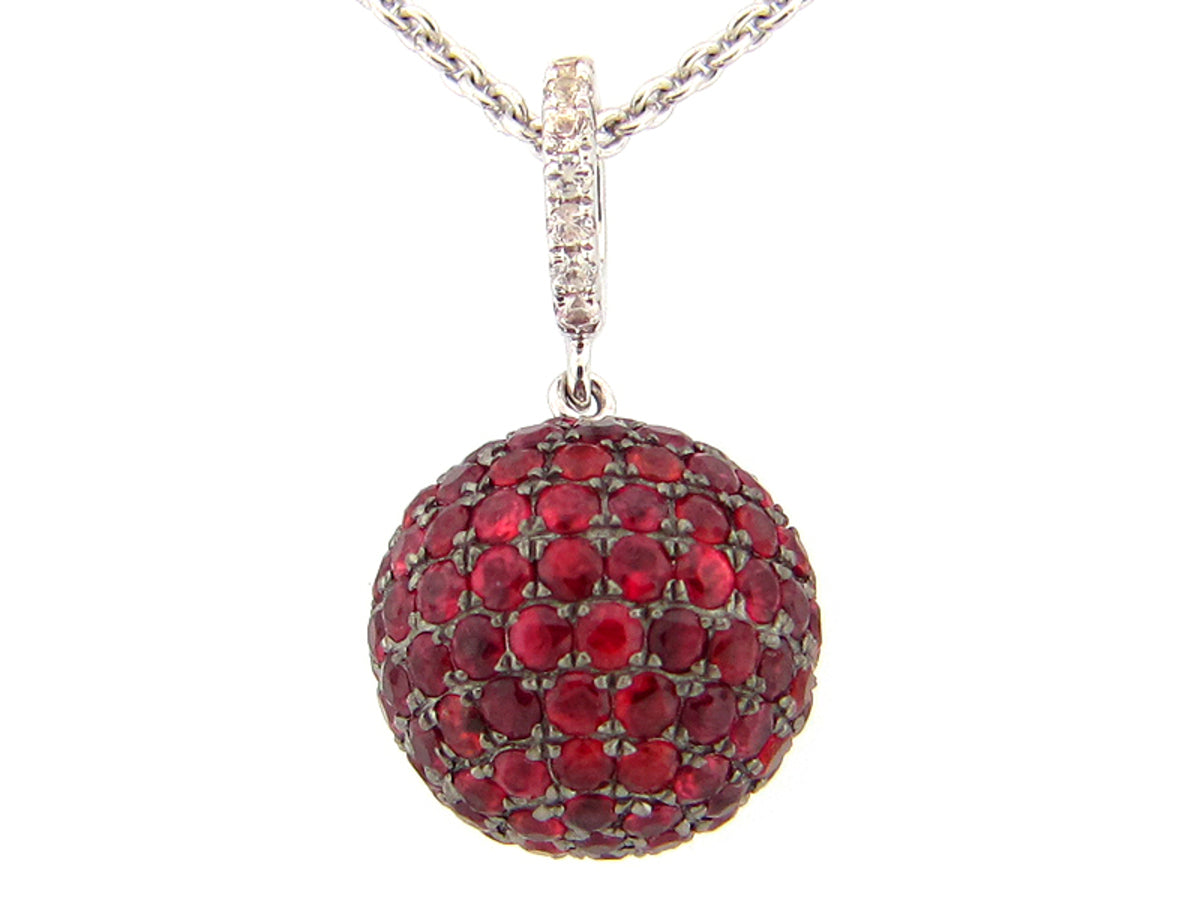 12MM, ORANGE & WHITE SAPPHIRE BALL PENDANT, 16" CHAIN, SILVER (H/U)