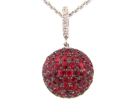 12MM, ORANGE & WHITE SAPPHIRE BALL PENDANT, 16" CHAIN, SILVER (H/U)