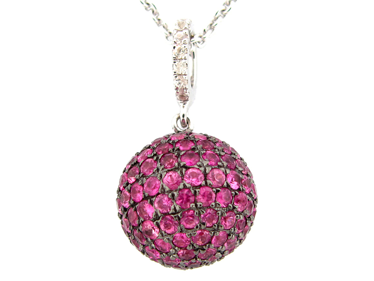 12MM, WHITE & PINK SAPPHIRE BALL PENDANT, SILVER (H)