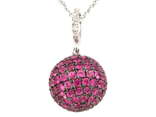 12MM, WHITE & PINK SAPPHIRE BALL PENDANT, SILVER (H)