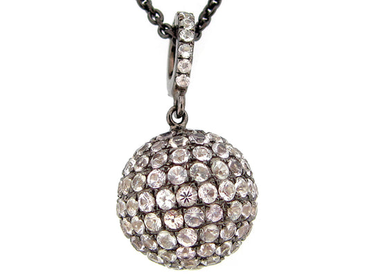 12MM, WHITE SAPPHIRE BALL PENDANT, BLACK FINISH, SILVER (H)