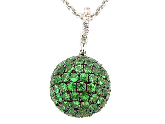 12MM, WHITE SAPPHIRE & TSAVORITE BALL PENDANT, SILVER (H)