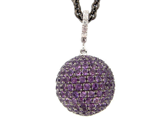 15MM, AMETHYST & WHITE SAPPHIRE PENDANT, BLACK FINISH, SILVER (H)