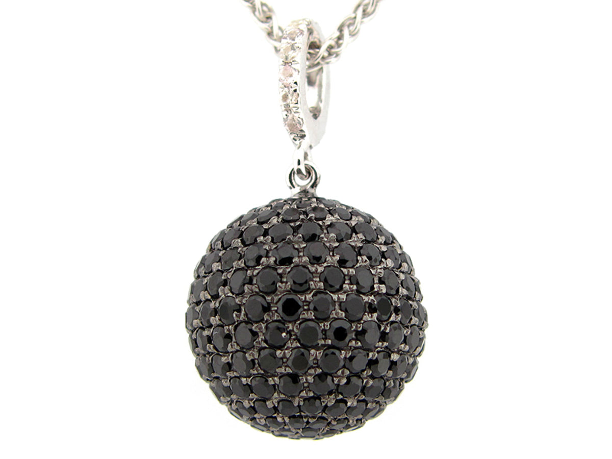 15MM, BLACK SPINEL & WHITE SAPPHIRE BALL PENDANT, 18" CHAIN, SILVER (N/H)