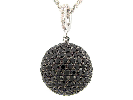 15MM, BLACK SPINEL & WHITE SAPPHIRE BALL PENDANT, 18" CHAIN, SILVER (N/H)