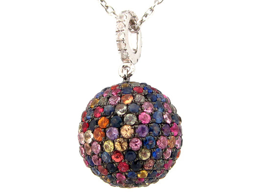 15MM, RAINBOW SAPPHIRE BALL PENDANT, 18" CHAIN, SILVER (H/U)
