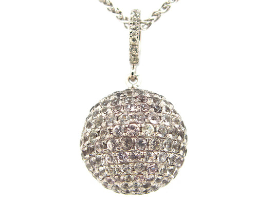 15MM, WHITE SAPPHIRE BALL PENDANT, 18" CHAIN, SILVER (H)