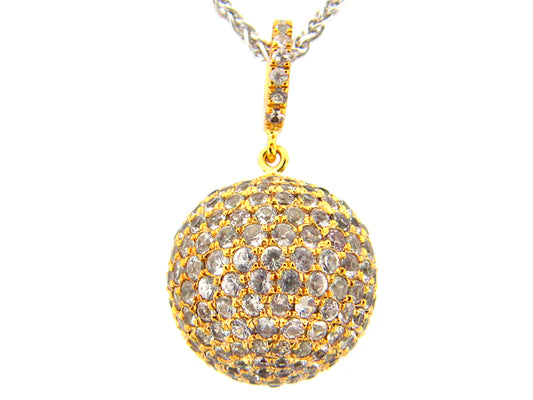 15MM, WHITE SAPPHIRE BALL PENDANT, YELLOW FINISH, 18" CHAIN, SILVER (H)