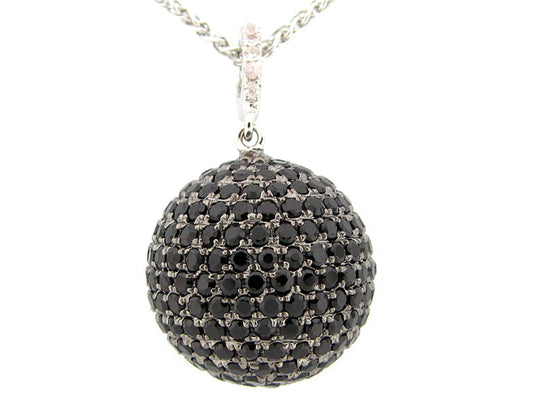 17MM, BLACK SPINEL & WHITE SAPPHIRE BALL PENDANT, 20" CHAIN, SILVER (N/H)