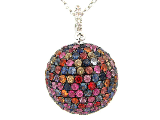 17MM, RAINBOW SAPPHIRE BALL PENDANT, 20" CHAIN, SILVER (H/U)