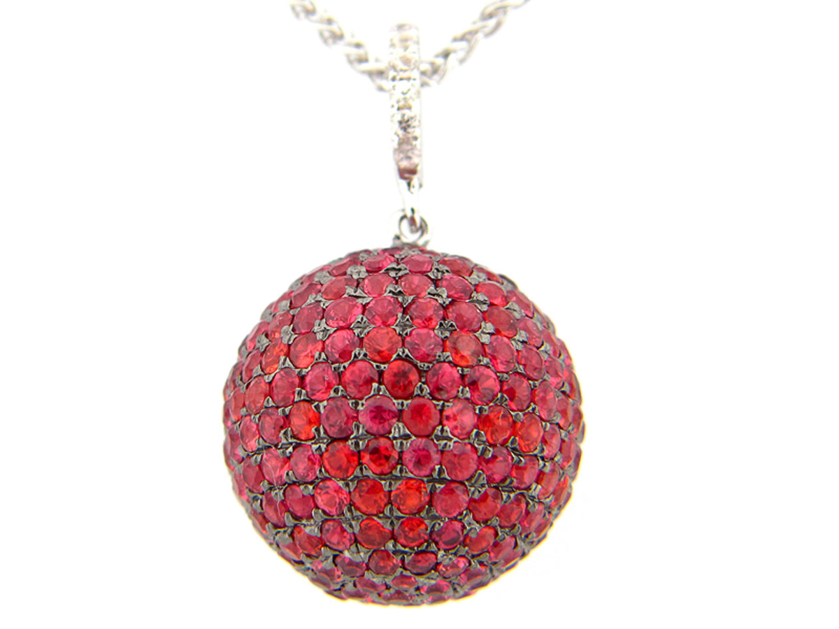 ORANGE & WHITE SAPPHIRE PENDANT, 20" CHAIN, SILVER (H/U)