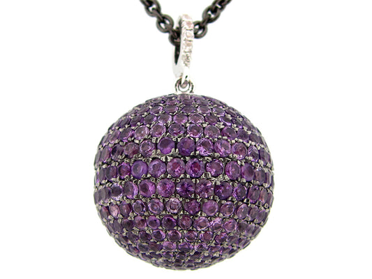 20MM, AMETHYST & WHITE SAPPHIRE BALL PENDANT, 24" CHAIN, SILVER (H)