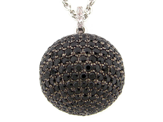 20MM, BLACK SPINEL & WHITE SAPPHIRE BALL PENDANT, 24" CHAIN, SILVER (N)