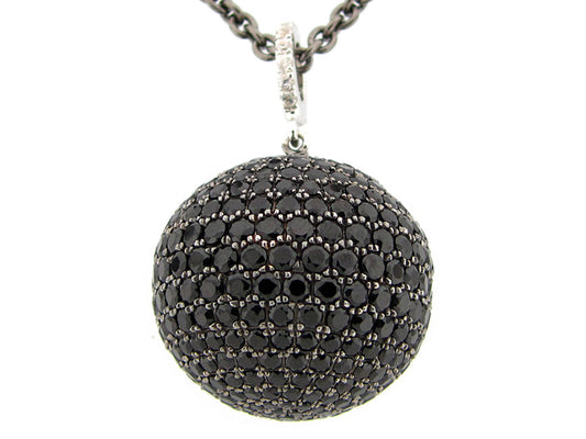 20MM, BLACK SPINEL & WHITE SAPPHIRE BALL PENDANT, BLACK FINISH, 24" CHAIN, SILVER (N/H)