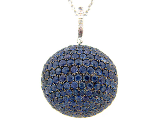 20MM, BLUE & WHITE SAPPHIRE BALL PENDANT, SILVER (H)