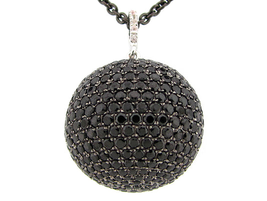 25MM, BLK SPINEL & WHITE SAPPHIRE BALL PENDANT, 36" CHAIN, BLK FINISH, SILVER (N/H)