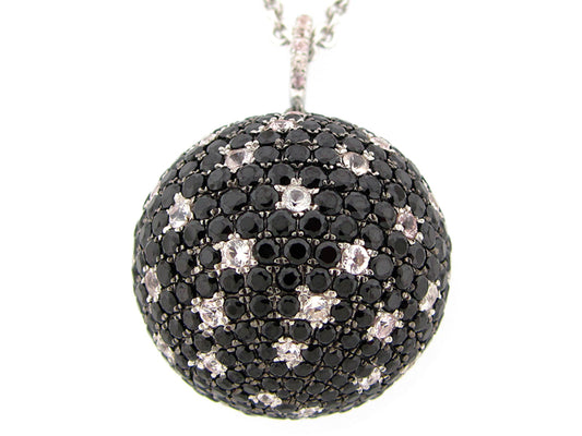 25MM, BLACK SPINEL & WHITE SAPPHIRE BALL PENDANT, 36" CHAIN, SILVER (N/H)