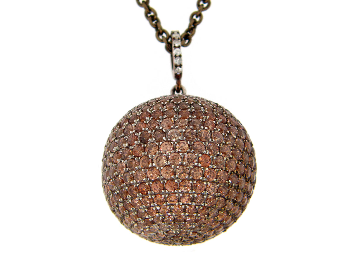 BROWN ZIRCON & WHTIE SAPPHIRE PENDANT, SILVER (H)