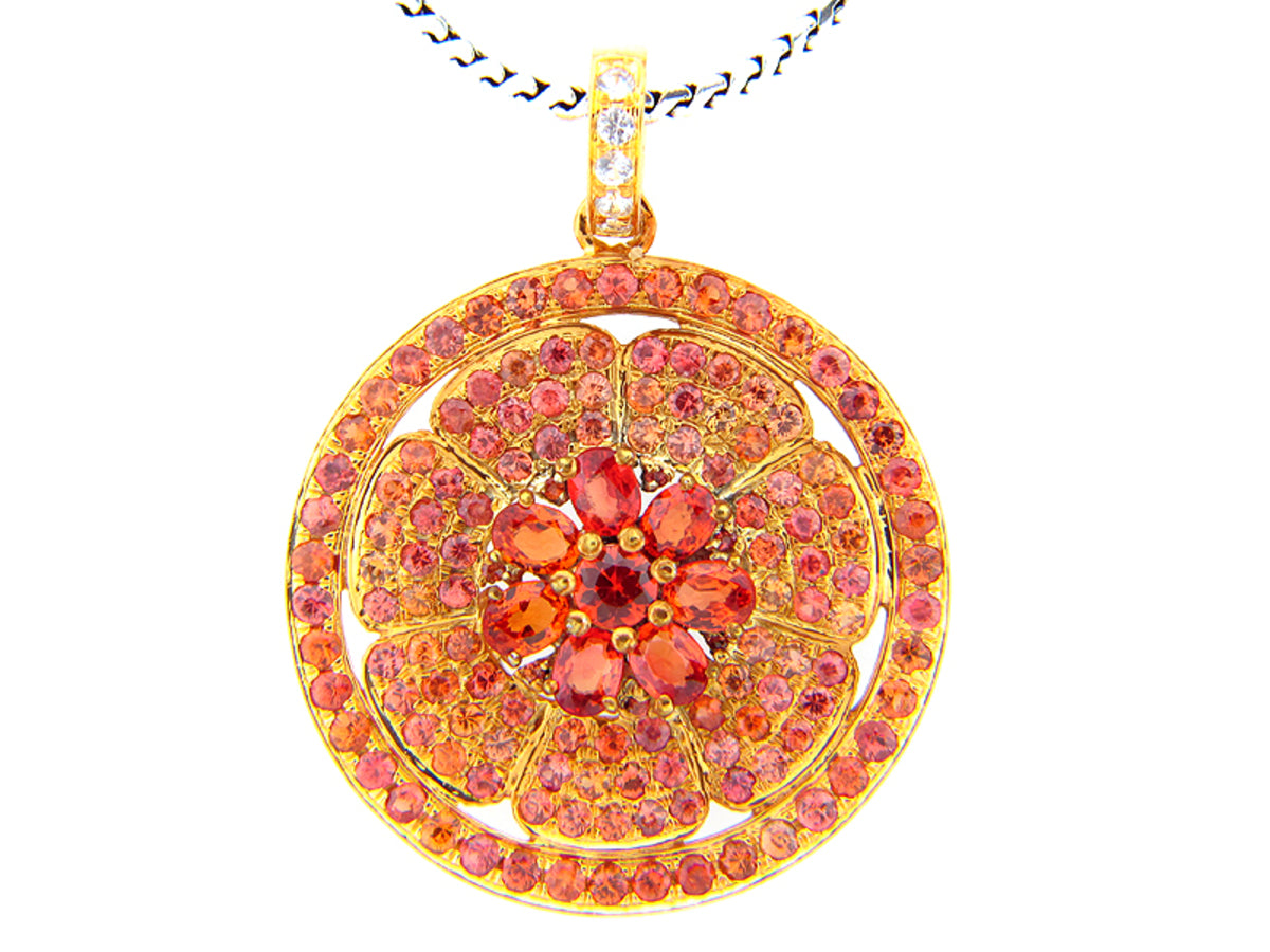 ORANGE & WHITE SAPPHIRE PENDANT, YELLOW FINISH