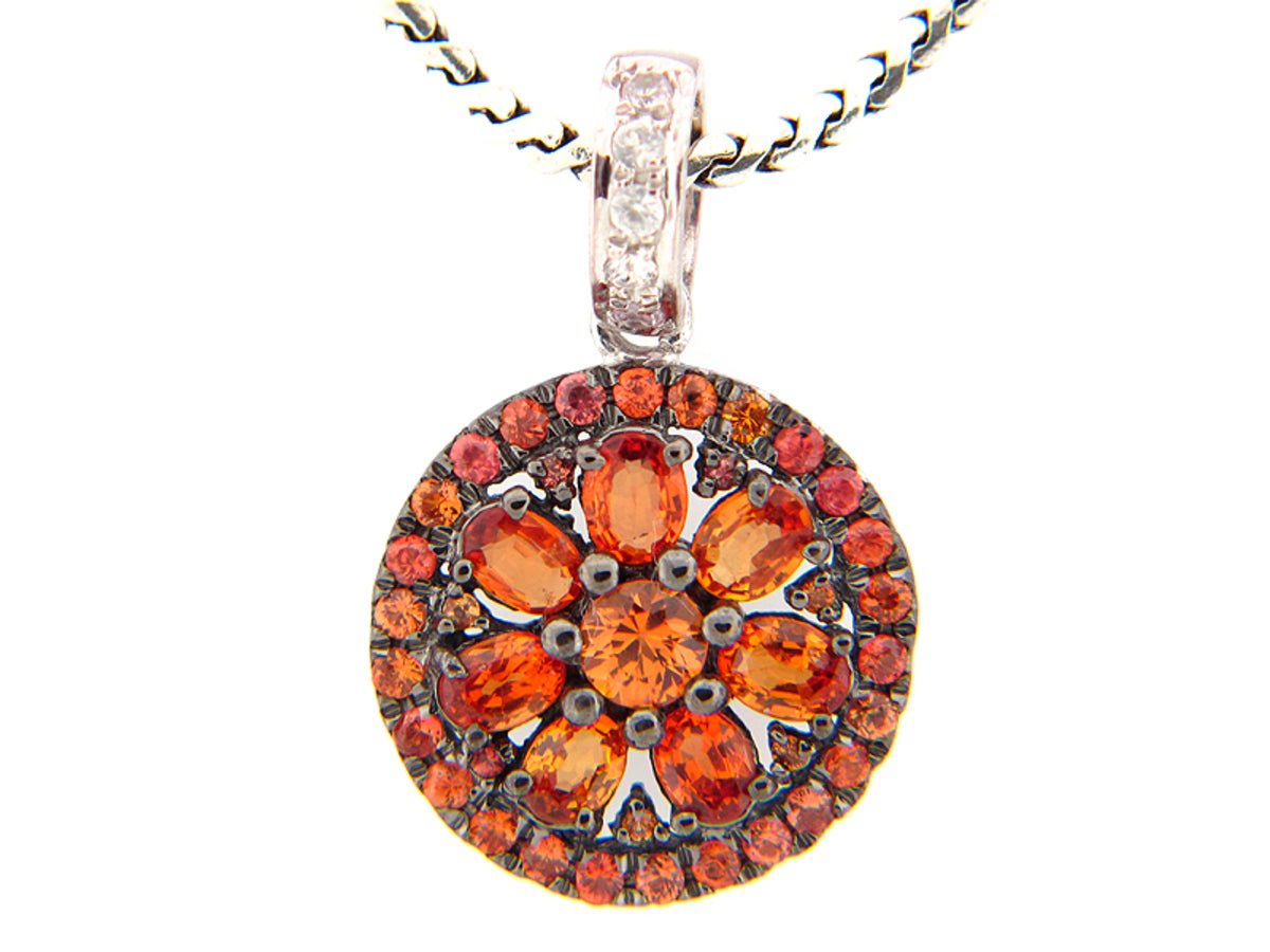 ORANGE & WHITE SAPPHIRE PENDANT, SILVER (E/U)