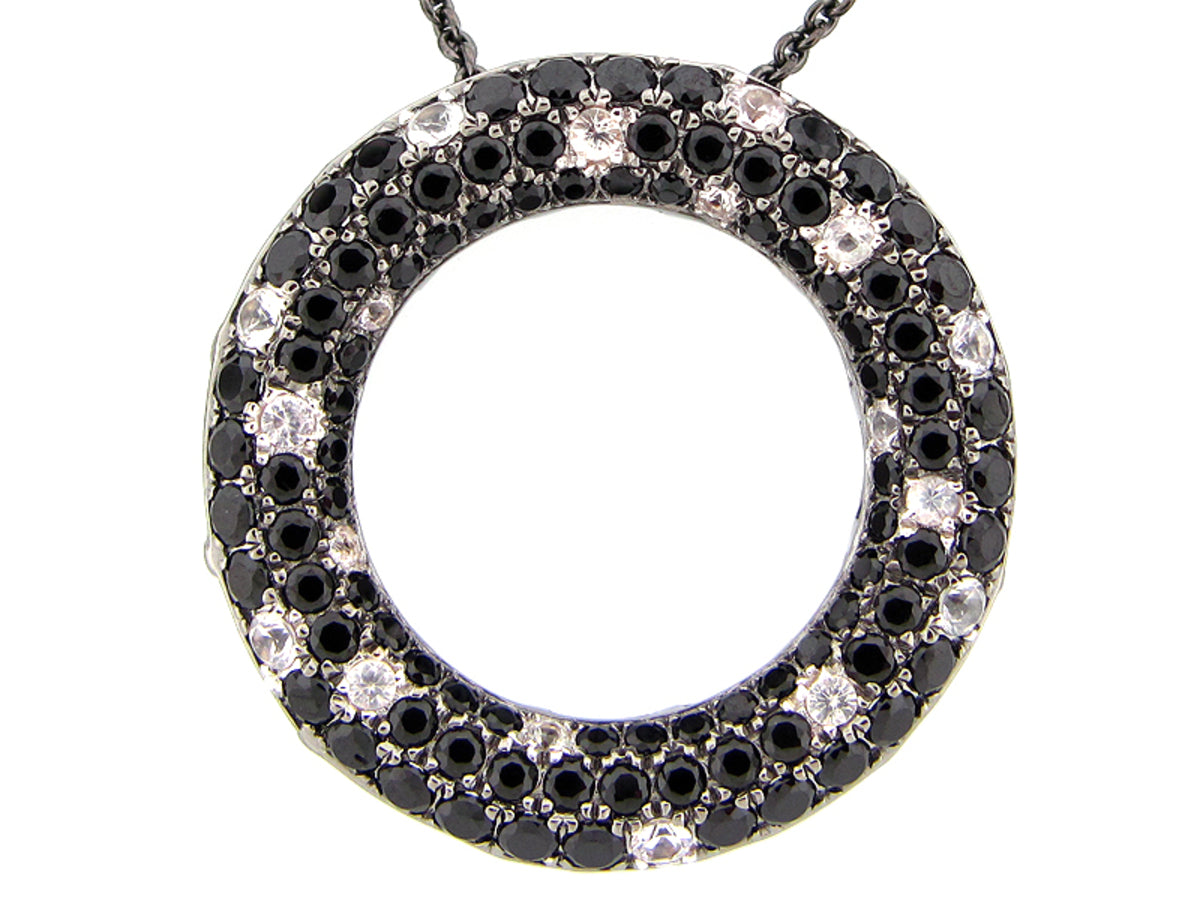 BLACK SPINEL & WHITE SAPPHIRE PENDANT, BLACK FINISH, SILVER (N/H)