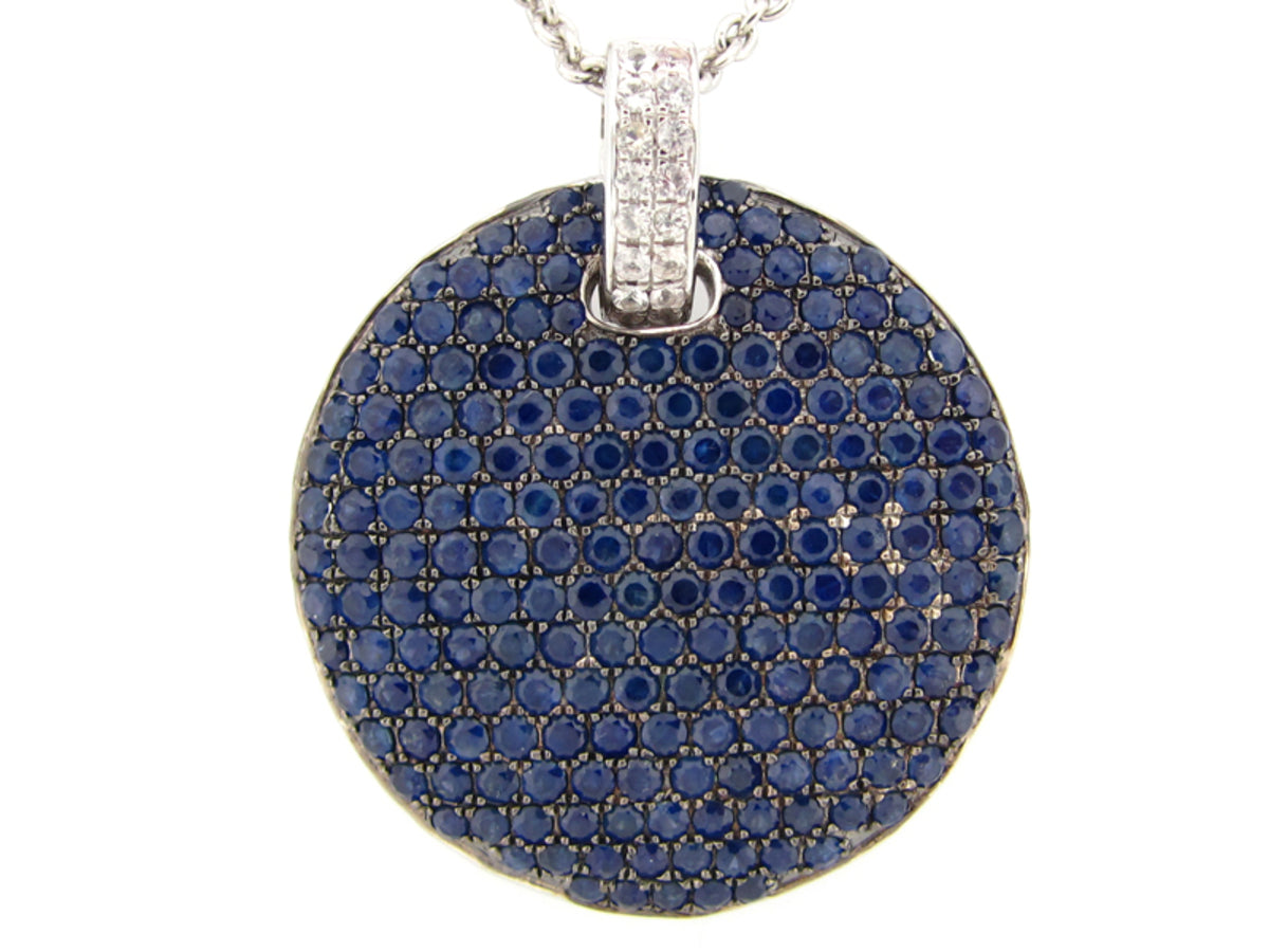 BLUE & WHITE SAPPHIRE PENDANT, 24 " CHAIN, SILVER (H)