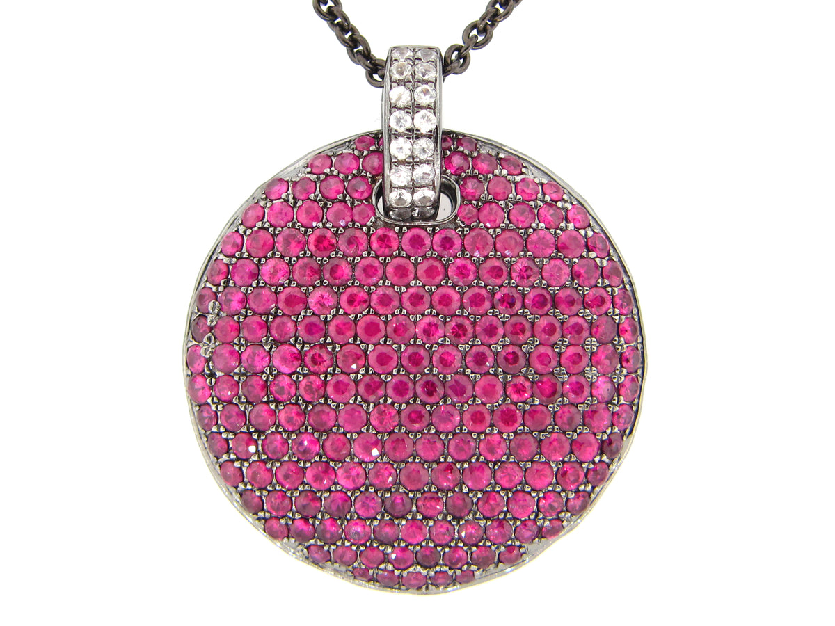 RUBY & WHITE SAPPHIRE PENDANT, BLACK FINISH, SILVER (H)