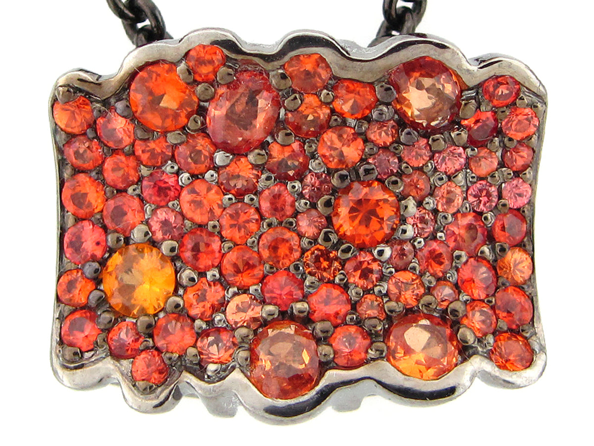 ORANGE SAPPHIRE PENDANT, BLACK FINISH, SILVER (H/U)