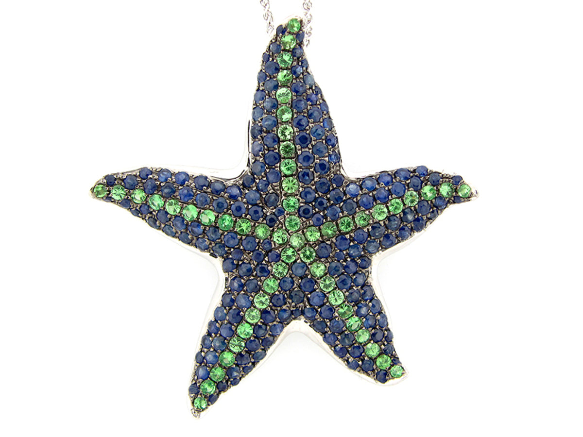 SAPPHIRE & TSAVORITE PENDANT, SILVER (H)