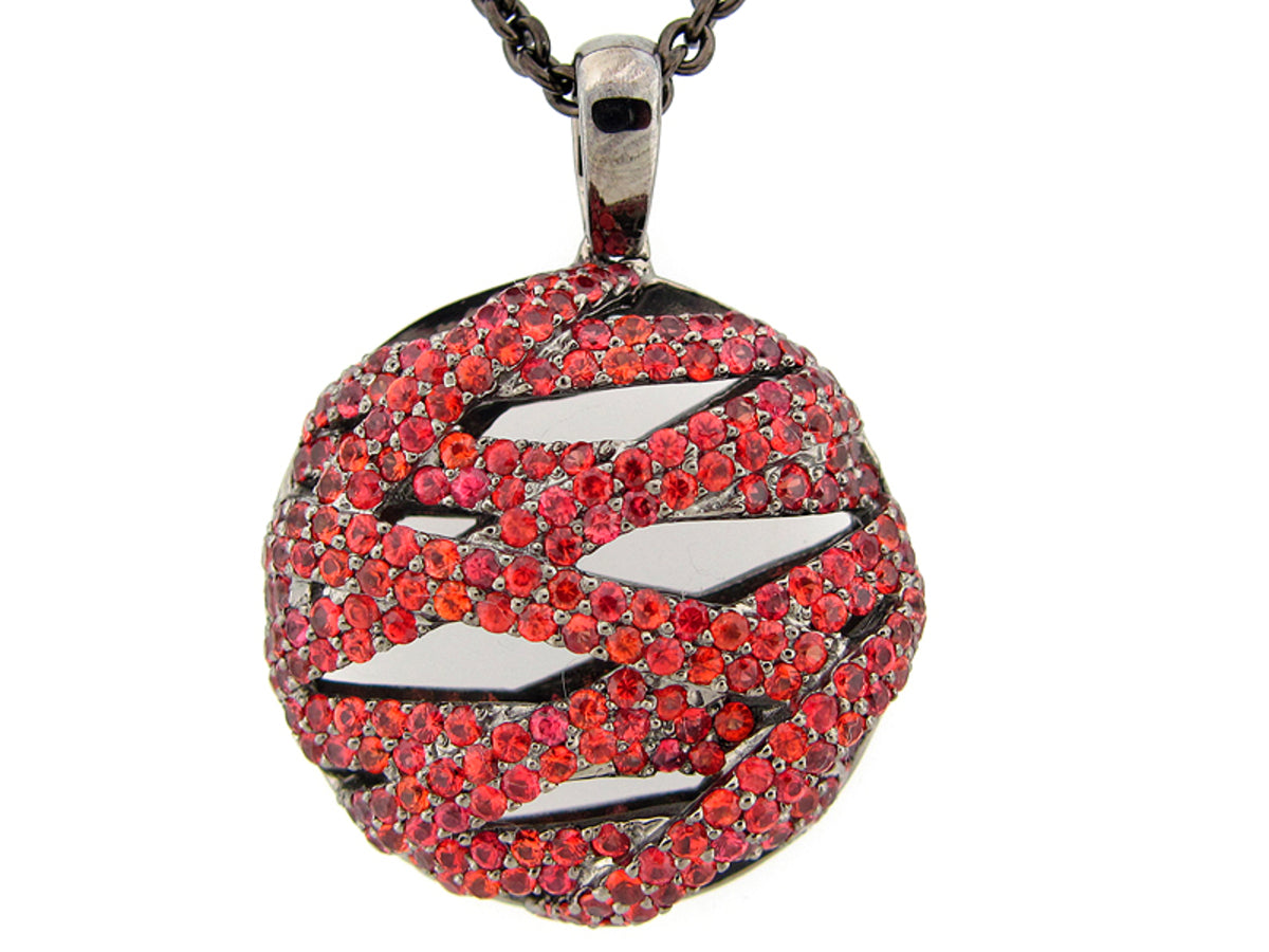 ORANGE SAPPHIRE PENDANT, BLACK FINSIH, SILVER (H/U)