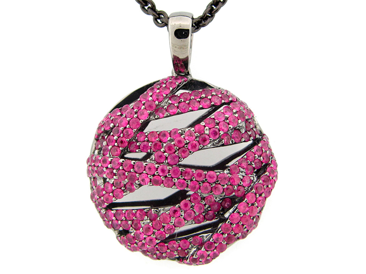 PINK SAPPHIRE PENDANT, BLACK FINISH, SILVER (H)