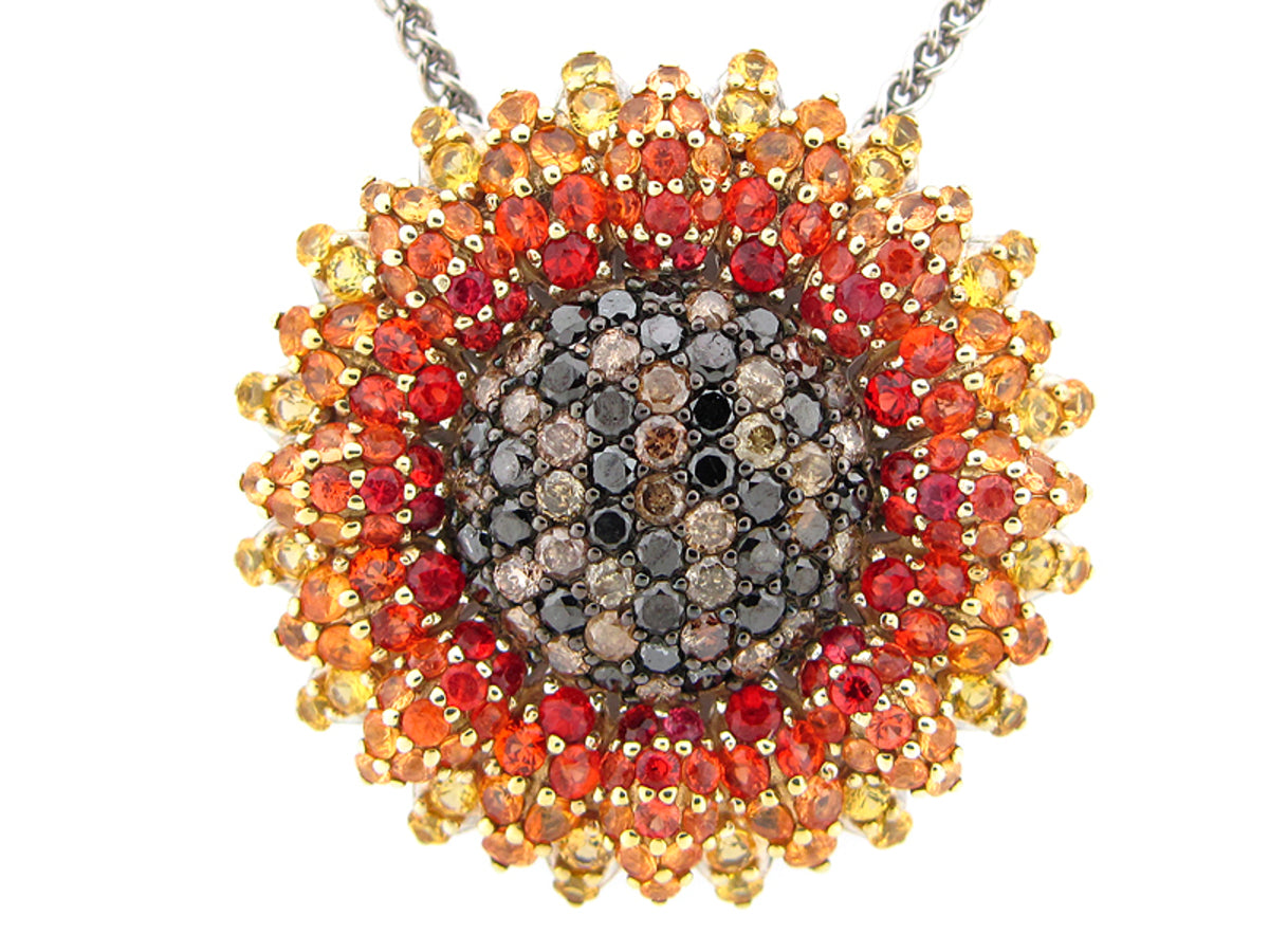 BLACK, BROWN DIAMOND, YELLOW & ORANGE SAPPHIRE PENDANT, SILVER (H/U), C=4.19